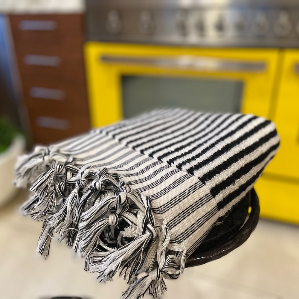 Black  Double Sided Turkish Pom Pom Hand Towel